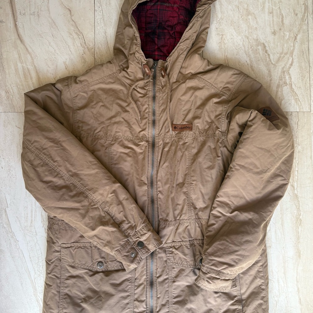 Columbia Men's Tan Hooded flannel lining Jacket size Large